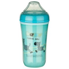   Baby-Nova duplafalú itatópohár puha szilikon csőrrel 250 ml 6hó+ kék zebra