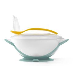 BabyOno tapadós fedeles tányér kanállal - menta