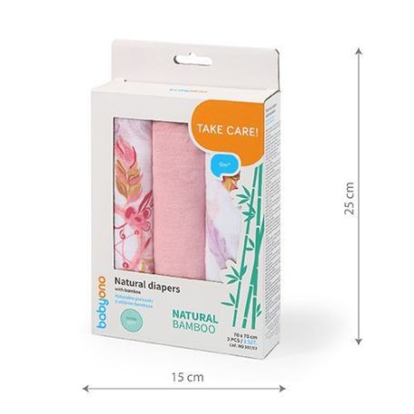 BabyOno 3 db-os színes,mintás textil pelenka bambusz - rózsaszín