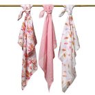 BabyOno 3 db-os színes,mintás textil pelenka bambusz - rózsaszín