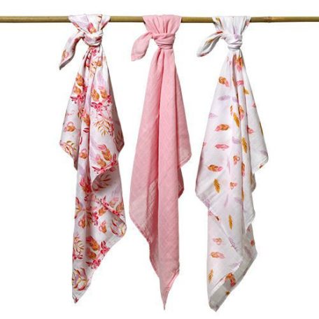 BabyOno 3 db-os színes,mintás textil pelenka bambusz - rózsaszín