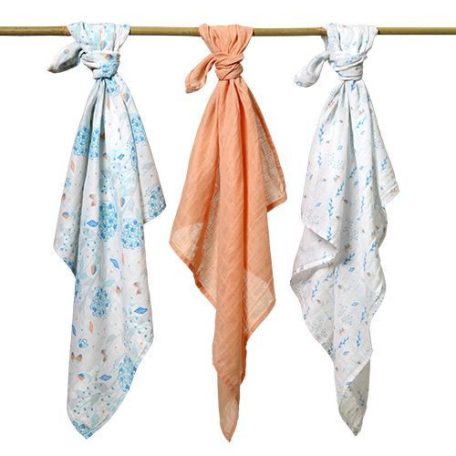 BabyOno 3 db-os színes,mintás textil pelenka - barack/kék