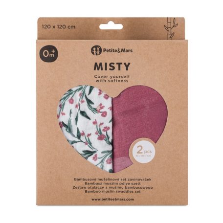 P&M Bambusz muszlin 2db-os kifogó szett 120×120 cm -  Pink Meadow