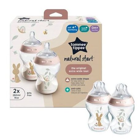Tommee Tippee Natural Start 2*260ml cumisüveg 0+ - púder/nyuszi