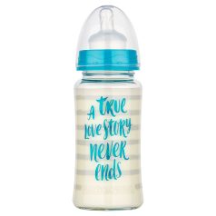   Baby-Nova üveg cumisüveg széles nyakú 230 ml 0-24hó szilikon cumival M-es - kék