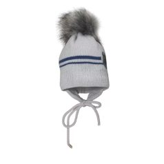   Minimanó téli kötött sapka (42-44) - szürke/kék Miniboy

