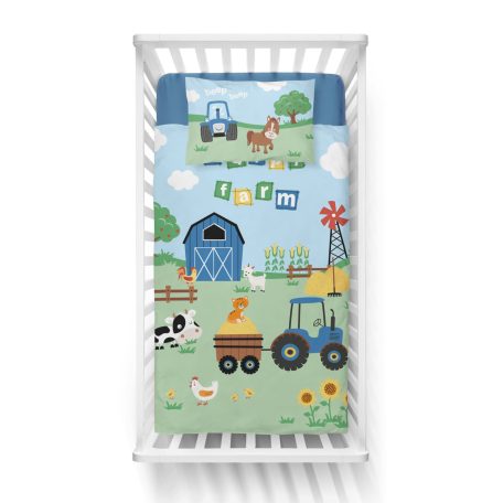 Pamut ágynemű huzat 90*120 cm - Farm kék traktorral 