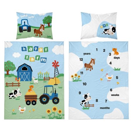 Pamut ágynemű huzat 90*120 cm - Farm kék traktorral 