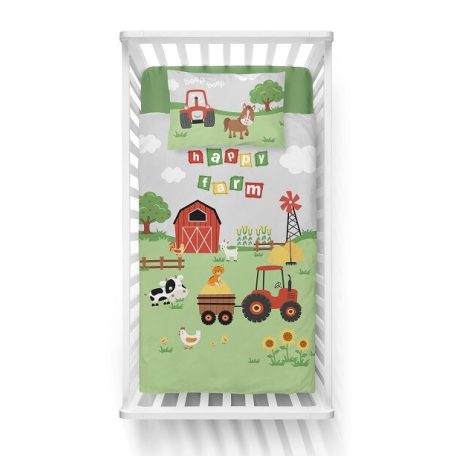 Pamut ágynemű huzat 90*120 cm - Farm piros traktorral 