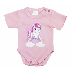 Rövid ujjú baba body - púderrózsaszín unikornis (50)
