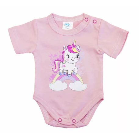 Rövid ujjú baba body - púderrózsaszín unikornis (50)