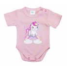 Rövid ujjú baba body - púderrózsaszín unikornis (68)