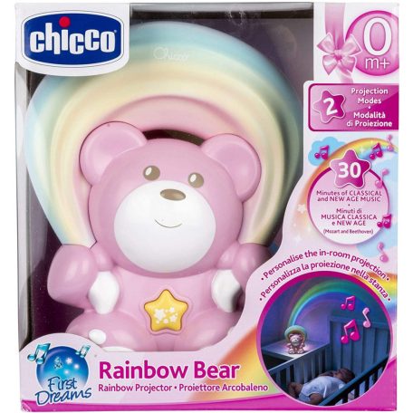 Chicco Rainbow Bear - Szivárvány maci zene-fény projektor 0h + rózsaszín