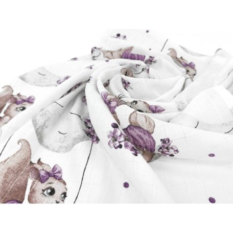 Mintás textil pelenka 1db-os 70X80 cm - Holdas nyuszi lila