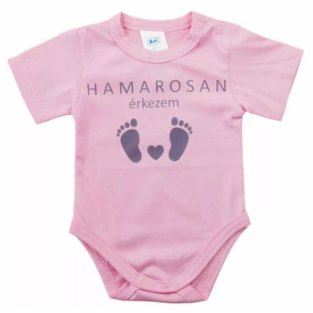 Rövid ujjú baba body - Hamarosan érkezem rózsaszín (56)