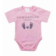 Rövid ujjú baba body - Hamarosan érkezem rózsaszín (56)