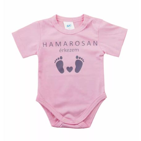 Rövid ujjú baba body - Hamarosan érkezem rózsaszín (56)