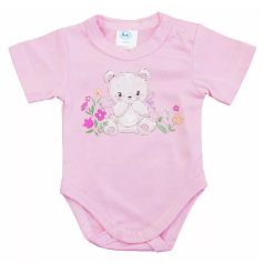 Rövid ujjú baba body - rózsaszín maci (56)