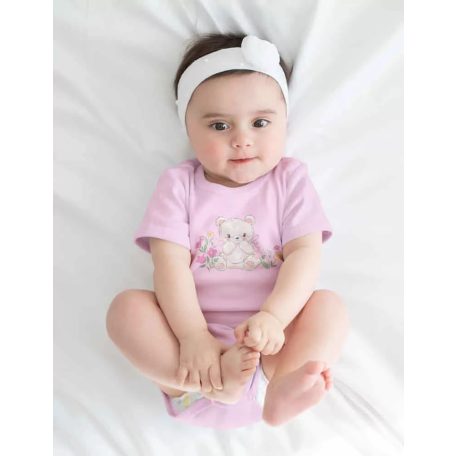 Rövid ujjú baba body - rózsaszín maci (56)