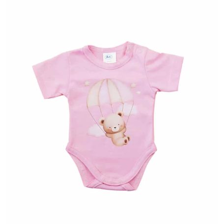 Rövid ujjú baba body - rózsaszín maci (74)