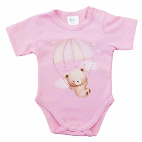 Rövid ujjú baba body rózsaszín maci (80)