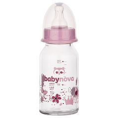   Baby-Nova üveg cumisüveg 120 ml 0-24hó szilikon cumival S-es - rózsaszín 