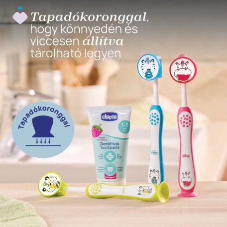 Chicco Fogkefe 3-6 év tejfogakhoz, tapadókorongos - Tiger kék
