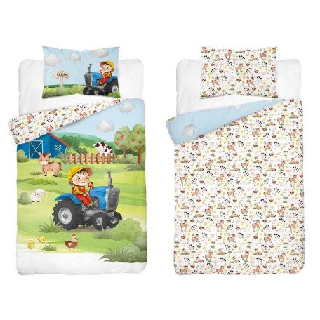 Bambusz ágynemű huzat 100*135 cm - Farm kék traktorral 