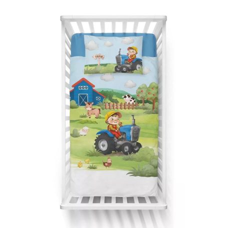Bambusz ágynemű huzat 90*120 cm - Farm kék traktorral 