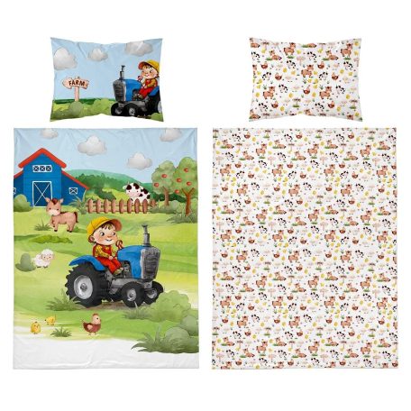 Bambusz ágynemű huzat 90*120 cm - Farm kék traktorral 