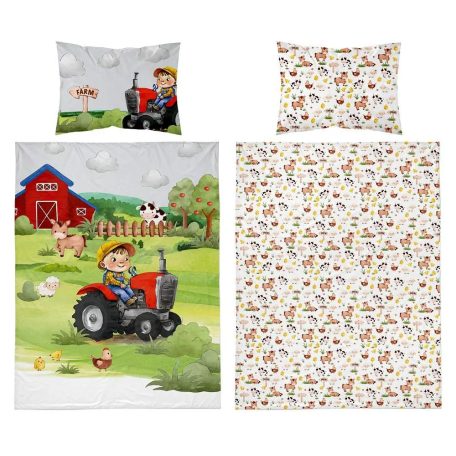 Bambusz ágynemű huzat 90*120 cm - Farm piros traktorral 