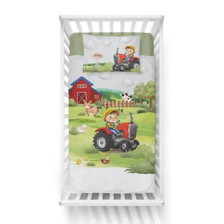 Bambusz ágynemű huzat 90*120 cm - Farm piros traktorral 