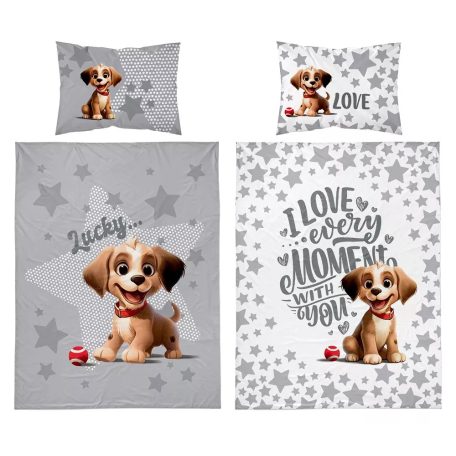 Bambusz ágynemű huzat 90*120 cm - Szürke kutyus 