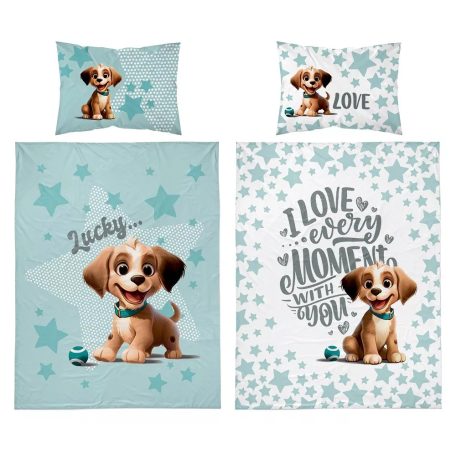 Bambusz ágynemű huzat 90*120 cm - Menta kutyus 