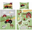 Bambusz ágynemű huzat 90*120 cm - Zöld farm piros traktorral 
