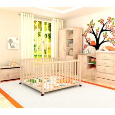   Timba II. 102*102cm-es emelhető, görgős fa járóka - borostyán