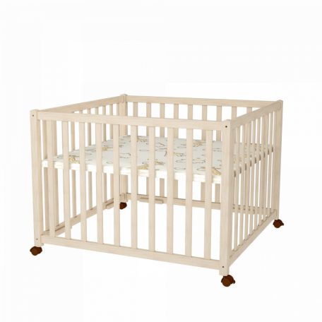 Timba II. 102*102cm-es emelhető, görgős fa járóka - borostyán