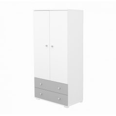   Timba Erik Kétajtós kétfiókos állószekrény Ezüst-Fehér