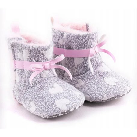 Yo! Babakocsi cipő 6-12 hó - szürke rózsaszín masnival
