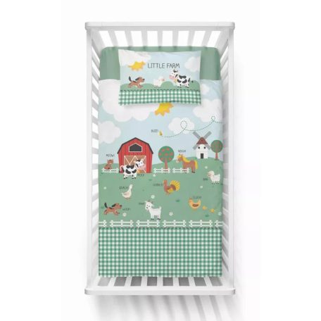 Pamut ágynemű huzat 90*120 cm - Little Farm menta 