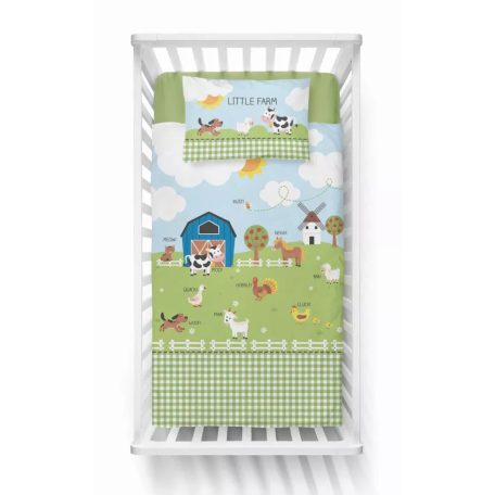 Pamut ágynemű huzat 90*120 cm - Little Farm zöld