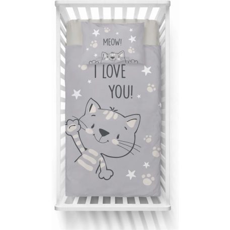 Pamut ágynemű huzat 100*135 cm - Szürke cica 