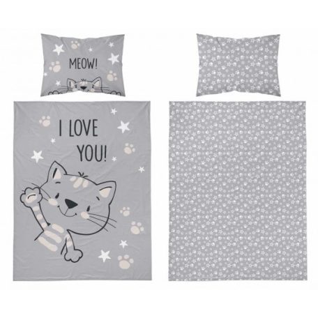 Pamut ágynemű huzat 100*135 cm - Szürke cica 