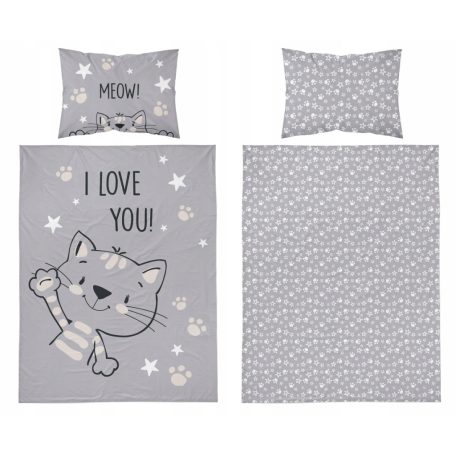 Pamut ágynemű huzat 90*120 cm - Szürke Cica