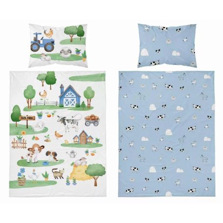 Pamut ágynemű huzat 90*120 cm - Farm fehér/kék