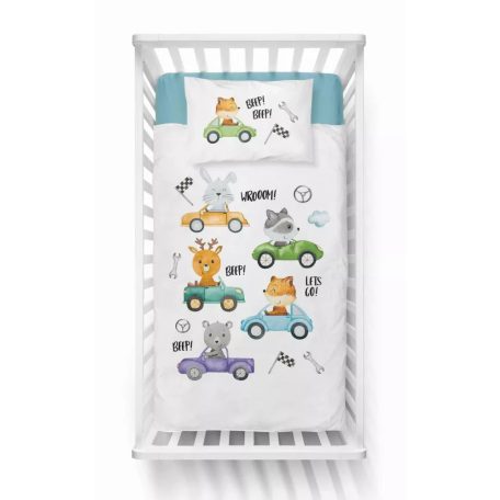 Pamut ágynemű huzat 90*120 cm - Autók fehér/szürke 