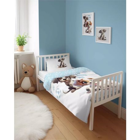 Pamut ágynemű huzat 90*120 cm - Kutyusok fehér/kék