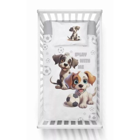 Pamut ágynemű huzat 90*120 cm - Kutyusok fehér/szürke 