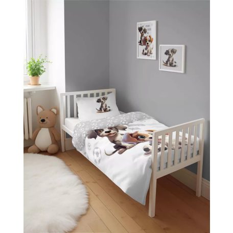 Pamut ágynemű huzat 90*120 cm - Kutyusok fehér/szürke 