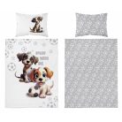Pamut ágynemű huzat 90*120 cm - Kutyusok fehér/szürke 
